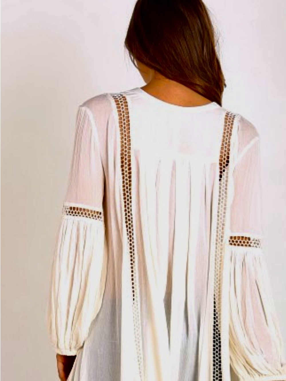 Free People Cream Crochet-Trim Boho Tunic
